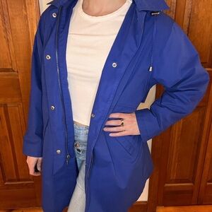 Vintage London Fog Blue Rain Trench Coat Hood Preppy Old Money Dopamine Gorpcore